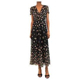 Red Valentino Abito floreale in seta nera - size UK 8 Nero