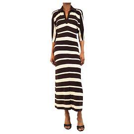 Proenza Schouler Vestido às riscas castanho e creme com gola - size S Marrom