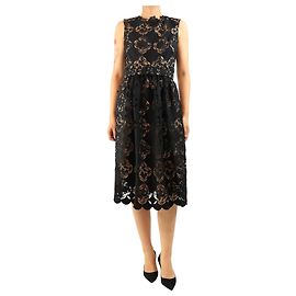 Oscar de la Renta Vestido midi de renda preto sem mangas com cinto - size UK 10 Preto