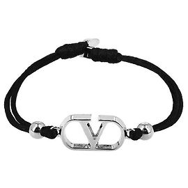 Valentino Pulsera de algodón Logo Garavani Plata