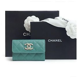 Chanel CC CRUSH Card Case Green Full Set Gift Black