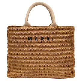 Marni Raffia-Tote/Schultertasche mit besticktem Logo Orange