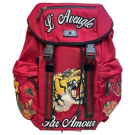 Gucci Tiger Embroidered Techno Canvas Red Backpack Red
