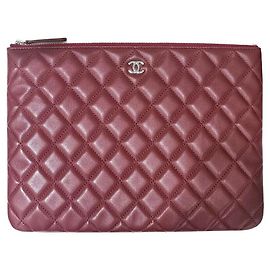 Chanel Lambskin Clutch New Medium Red