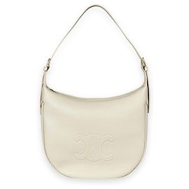 Céline Bolsa de Ombro Medium Eloise em Pele de Bezerro Macia (Pale Beige) Branco