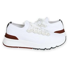 Brunello Cucinelli Men's Leather Patch Knit Runner Sneakers (White) White