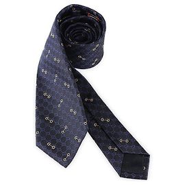 Gucci Men's GG Jacquard Logo Silk Tie (Dark Blue) Blue