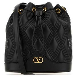Valentino Bolsa de ombro com cordão em couro Nappa acolchoado Preto