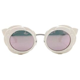 Chanel Gafas de sol para mujer White Camellia Round con lentes rosas Blanco