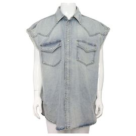 Balenciaga Low Cut Sleeveless Men's Denim Jacket Silvery