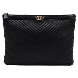 Chanel Borsa Clutch Boy Medium Chevron Nera Nero