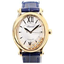 Chopard Relógio Automático Feminino Happy Sport com Diamantes e Pulseira de Couro Rosa