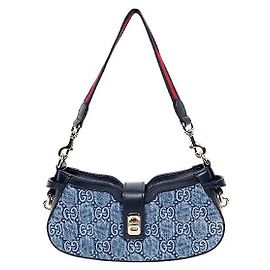 Gucci Bolsa de Ombro Denim Moon Side Azul