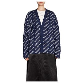 Balenciaga Cardigã de Algodão Mini Logo Allover Preto