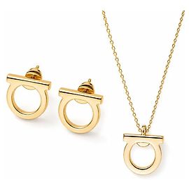 Salvatore Ferragamo Set Collana e Orecchini Gancini D'oro