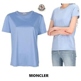 Moncler Baumwoll-T-Shirt mit Logo-Patch Blau