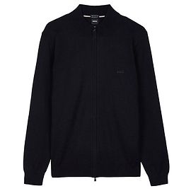 Hugo Boss Men's Embroidered Logo Zip-Up Cardigan Black