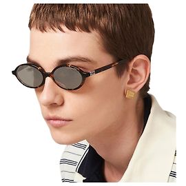 Miu Miu Óculos de sol VAU Mirrored Leopard Round Acetate Laranja