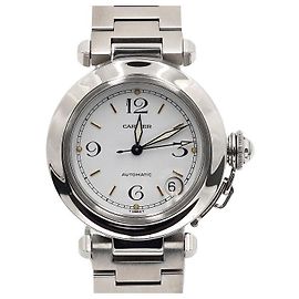 Pasha de Cartier White Dial Steel Automatic Watch Silvery