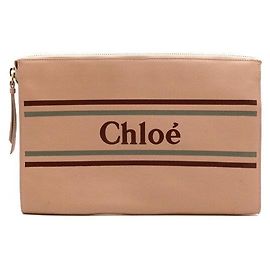 Chloé Leather Stripe Women's Pouch Clutch Bag Orange
