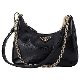 Prada Mini Borsa a Tracolla NaPlaque Patent Logo Nero