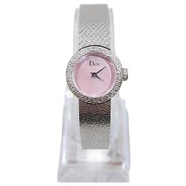 Dior Mini Satin Stahluhr mit Perlmutt und Diamanten Silber