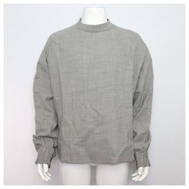 Dior Gray Wool Blended Back Button Men's Shirt Brown
