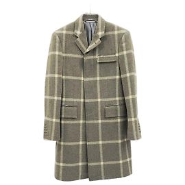 Thom Browne Checked Three Stripe Wool Coat Golden