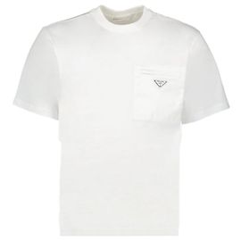 Prada Baumwoll-T-Shirt mit Nylontasche Silber