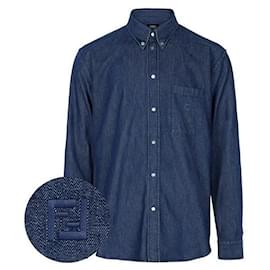 Fendi Camicia in denim chambray blu Blu