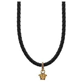 Versace Medusa Charm Braided Leather Necklace Black