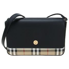 Burberry Bolsa para notebook em couro xadrez vintage Preto