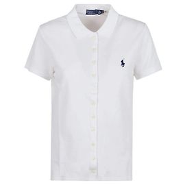 Ralph Lauren Besticktes Button T-Shirt Weiß Weiß