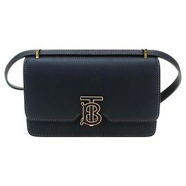 Burberry Mini Bolsa TB em Couro Grão Preto