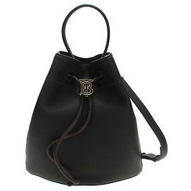 Burberry Small Grained Leather TB Bucket Bag Black