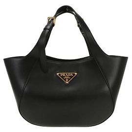Prada Medium Leder Tote Bag stamp: OOO Schwarz