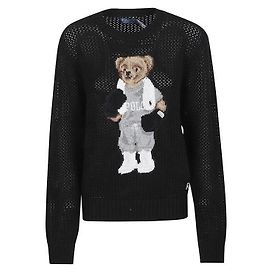 Ralph Lauren Baumwollpullover mit Rundhalsausschnitt und Polo Bear Schwarz