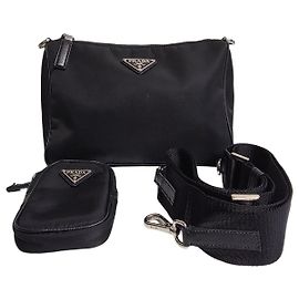 Prada Borsa a tracolla multi Nylon Triangle Logo Saffiano Nera Nero