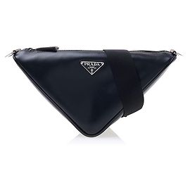 Prada Men's Triangle Leather Shoulder Bag ASK (OLO) Black