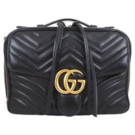 Gucci Marmont Matelassé Top Handle Shoulder Bag Black