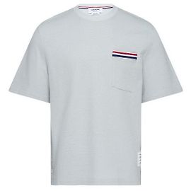 Thom Browne Besticktes RWB T-Shirt aus strukturiertem Baumwoll-Leinen Braun