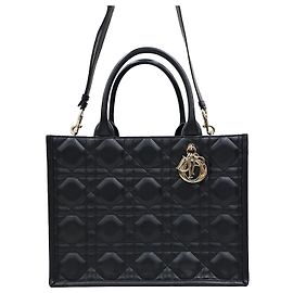 Dior Leather Book Tote Medium Bag Black Cannage Black