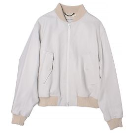 Dries Van Noten Ecru Driss Van Noten Leather Bomber Jacket ECRU Silvery