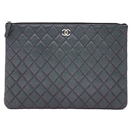 Chanel Caviar Classic Pearl Navy Large Clutch Blue