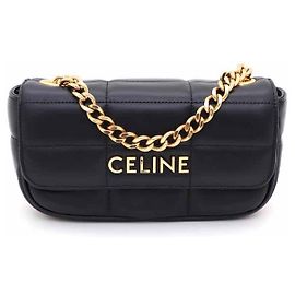 Céline Mini borsa a tracolla e spalla in vitello matelassé monocromo Nero
