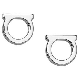 Salvatore Ferragamo Gancini Stud Earrings Silver Brown