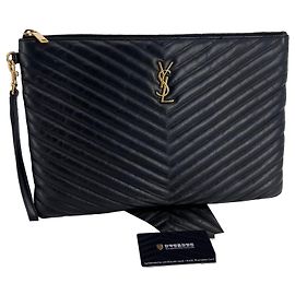 Saint Laurent Große gesteppte Clutch Schwarz Schwarz