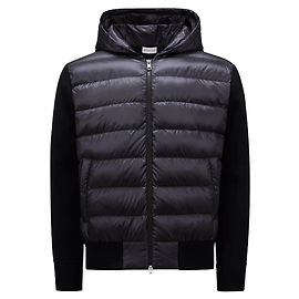 Moncler Tricot Quilted Panel Wool Jacket Black