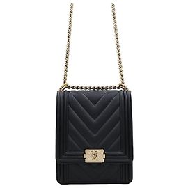 Chanel Borsa Satchel Boy Chevron Black Gold Series Nero
