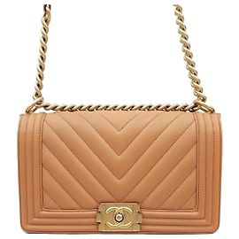Chanel Bolsa Chevron Boy Medium Flap Bag Gold Series Laranja